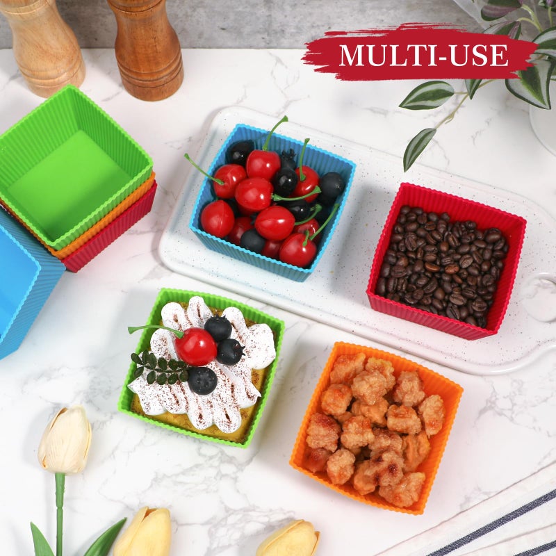 Webake 3.5 Inch Jumbo Baking Cups Reusable Silicone Square Cupcake Liners Non-stick Muffin Brownie Cake Mold (Pack of 8) - Image 4
